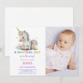 Unicorne blanche Invitations d'anniversaire avec p (Devant / Derrière)