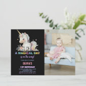 Unicorne blanche Invitations d'anniversaire avec p (Debout devant)