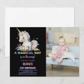 Unicorne blanche Invitations d'anniversaire avec p (Devant / Derrière)
