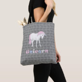 Unicorne blanche sur Sac fourre-tout gris (De près)