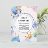 unicorne bleu pastel invitation d'anniversaire (Debout devant)