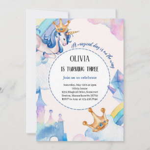 unicorne bleu pastel invitation d'anniversaire