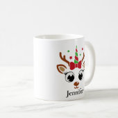 Unicorne Bow Red Green Reindeer Christmas Mug (Devant droit)