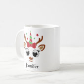 Unicorne Bow Red Green Reindeer Christmas Mug (Devant gauche)