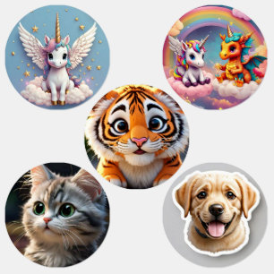 Unicorne, chat, Chien, Étiquette étanche en petit