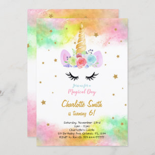 Unicorne colorée Invitation Anniversaire