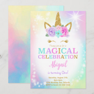Unicorne colorée Invitation d'anniversaire