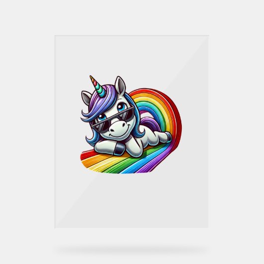 Unicorne cool avec lunettes de soleil sur Rainbow (Recto)