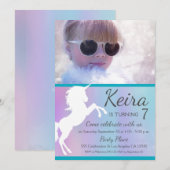 Unicorne, couleurs de bonbons en coton, invitation (Devant / Derrière)