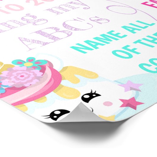 Unicorne crème glacée Cupcake affiche Anniversaire (Coin)