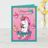 Unicorne de souhait magique | Carte Anniversaire P (Fleur jaune)