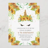 unicorne de tournesol magique Invitation anniversa (Devant / Derrière)