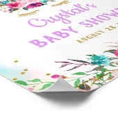 Unicorne d'or rose Baby shower Floral Affiche de b (Coin)