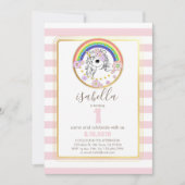 Unicorne d'or rose premier Invitation d'anniversai (Devant)