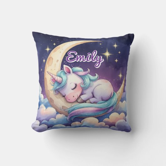 Unicorne dormant sur la lune Coussin de nom modifi (Recto)