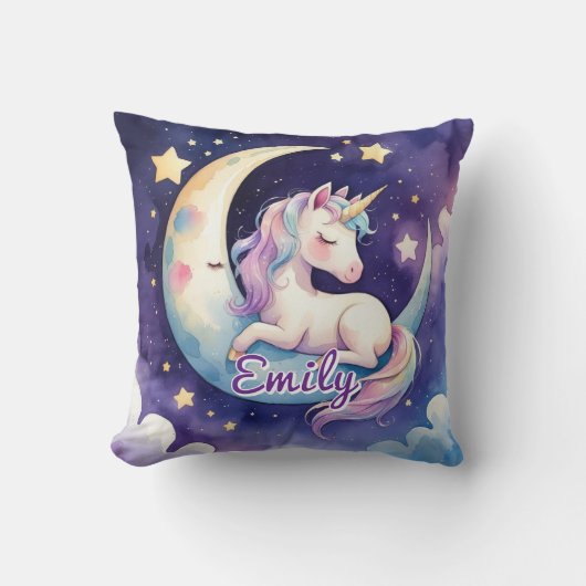 Unicorne dormant sur la lune Coussin de nom modifi (Recto)