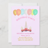 Unicorne et ballons Invitation d'anniversaire (Devant)