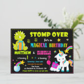 Unicorne et Dinosaur invitation anniversaire Twins (Debout devant)