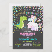 Unicorne Et Dinosaure Anniversaire Invitation Frèr (Devant)
