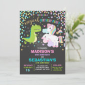 Unicorne Et Dinosaure Anniversaire Invitation Frèr (Debout devant)