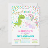 Unicorne Et Dinosaure Anniversaire Invitation Frèr (Devant)