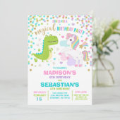 Unicorne Et Dinosaure Anniversaire Invitation Frèr (Debout devant)