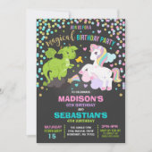Unicorne Et Dragon Anniversaire Invitation Frères (Devant)