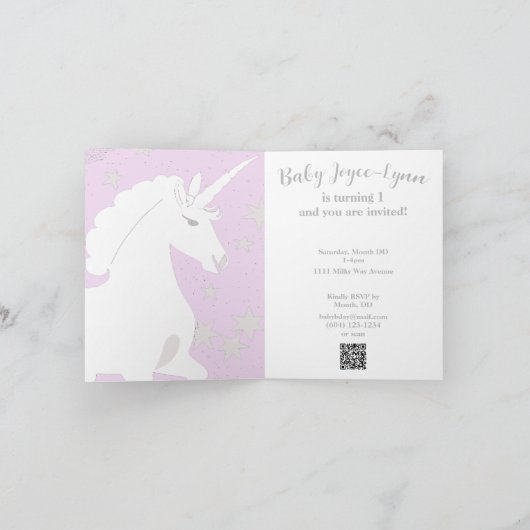 Unicorne et étoiles 1er anniversaire Invitation (Intérieur)