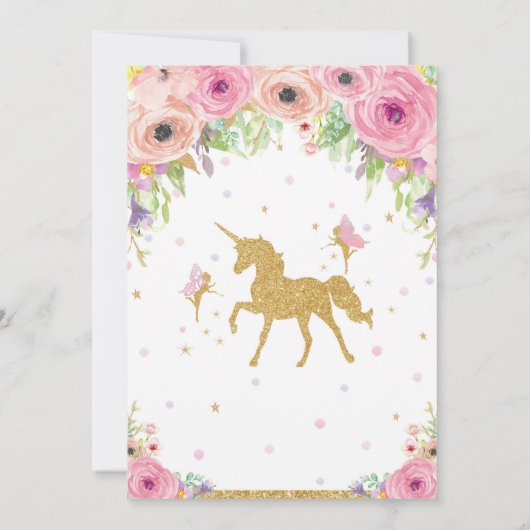 Unicorne et Fairy Baby shower Invitation Bébé Fill (Dos)