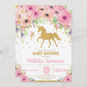 Unicorne et Fairy Baby shower Invitation Bébé Fill (Devant / Derrière)