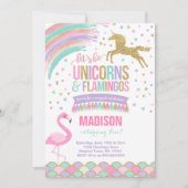 Unicorne et Flamant rose Anniversaire Invitation M (Devant)
