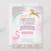 Unicorne et Flamant rose Anniversaire Invitation M (Devant)