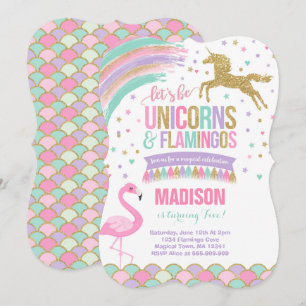 Unicorne et Flamant rose Anniversaire Invitation M