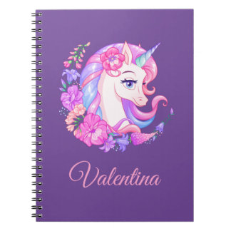 Unicorne et fleurs Carnet Spiral personnalisé