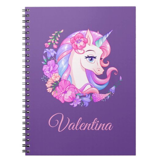 Unicorne et fleurs Carnet Spiral personnalisé (Devant)