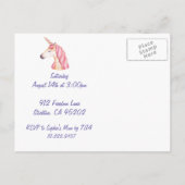 Unicorne et Fleurs Enfants Invitation Anniversaire (Dos)