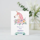 Unicorne et Fleurs Enfants Invitation Anniversaire (Debout devant)