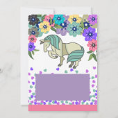 Unicorne et fleurs invitation anniversaire fille (Dos)