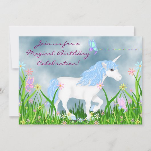 Unicorne et papillons Invitation d'anniversaire (Devant)
