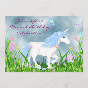 Unicorne et papillons Invitation d'anniversaire