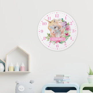 Unicorne Floral Kids Horloge murale