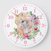 Unicorne Floral Kids Horloge murale (Recto)