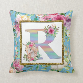 Unicorne Floral Monogram Coussin