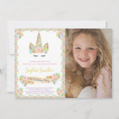 Unicorne florale Invitation à l'anniversaire avec  (Devant)