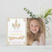 Unicorne florale Invitation à l'anniversaire avec  (Debout devant)