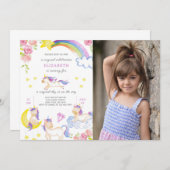 Unicorne florale Invitation à l'anniversaire avec (Devant / Derrière)
