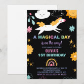 Unicorne florale Invitations d'anniversaire (Devant / Derrière)