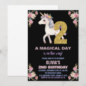 Unicorne florale Invitations d'anniversaire (Devant / Derrière)