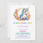 Unicorne florale Invitations d'anniversaire (Devant)