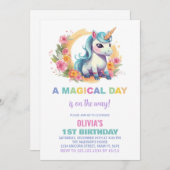 Unicorne florale Invitations d'anniversaire (Devant / Derrière)